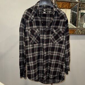 Men's Flying “R” Ranchwear Black and Gray Plaid Casual Button Down Shirt size M